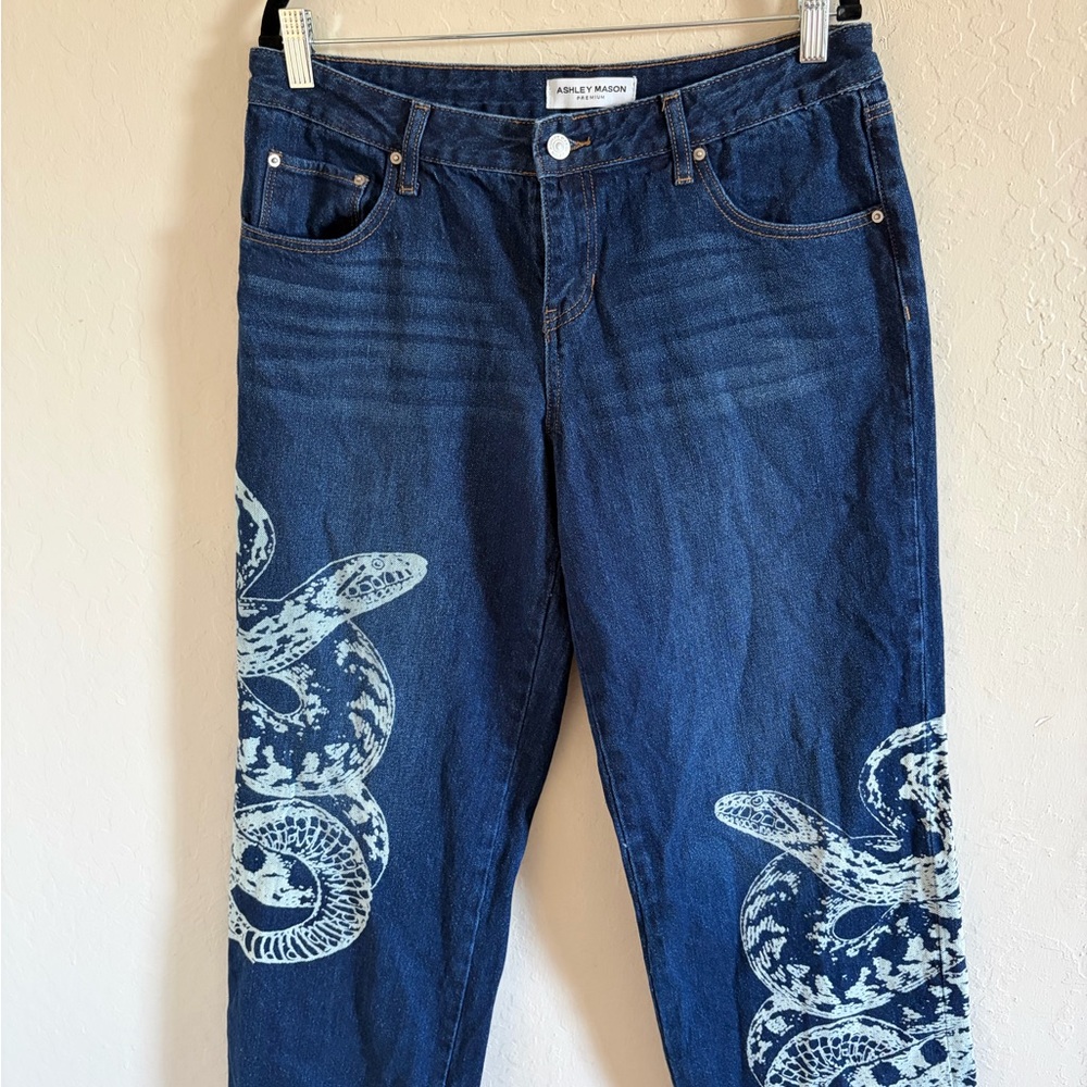 Ashley Mason Dark Blue Snake Pattern Women's Jeans